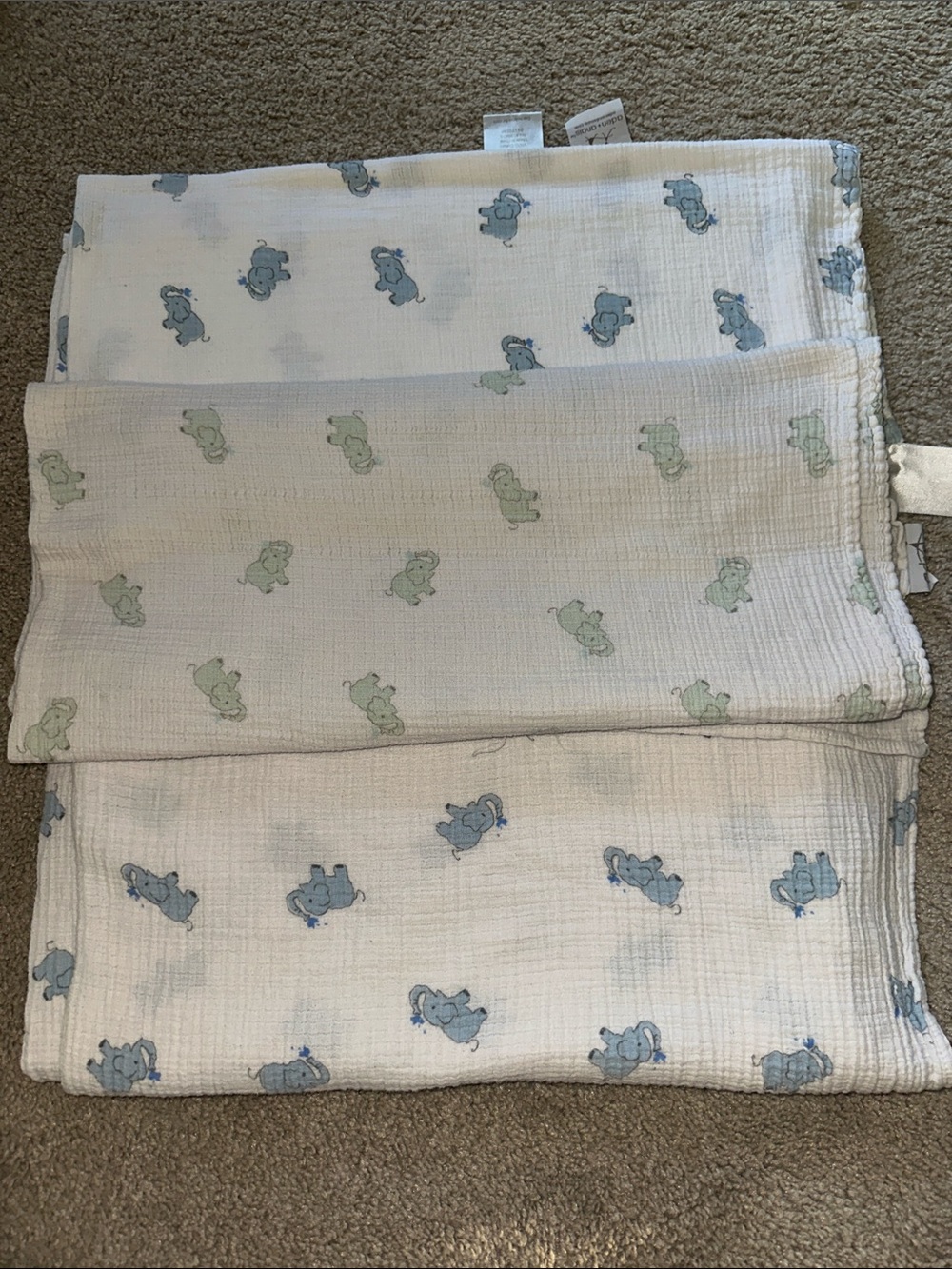 Muslin Baby Swaddles - Blue & Green Elephant Print (Set of 3)  100% cotton
